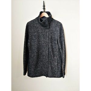 Ann Taylor Wool Blend Coat- Black Gray Funnel Neck Zip Up Mid Length